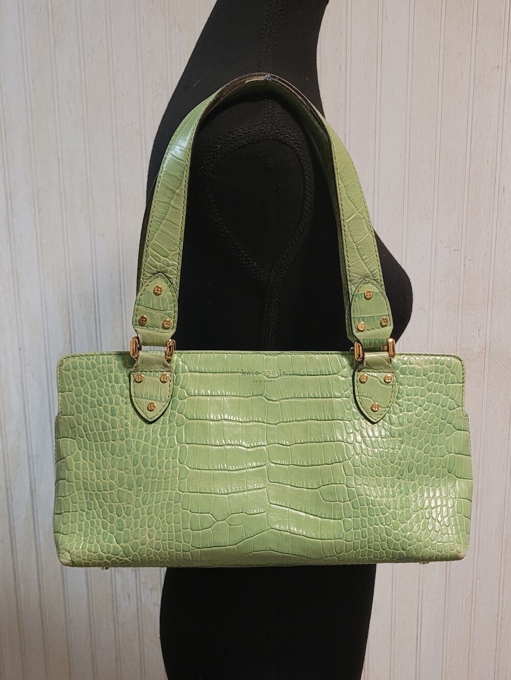 ​Kate Spade Vintage Lime Green Croc Leather Satchel Shoulder Bag Medium